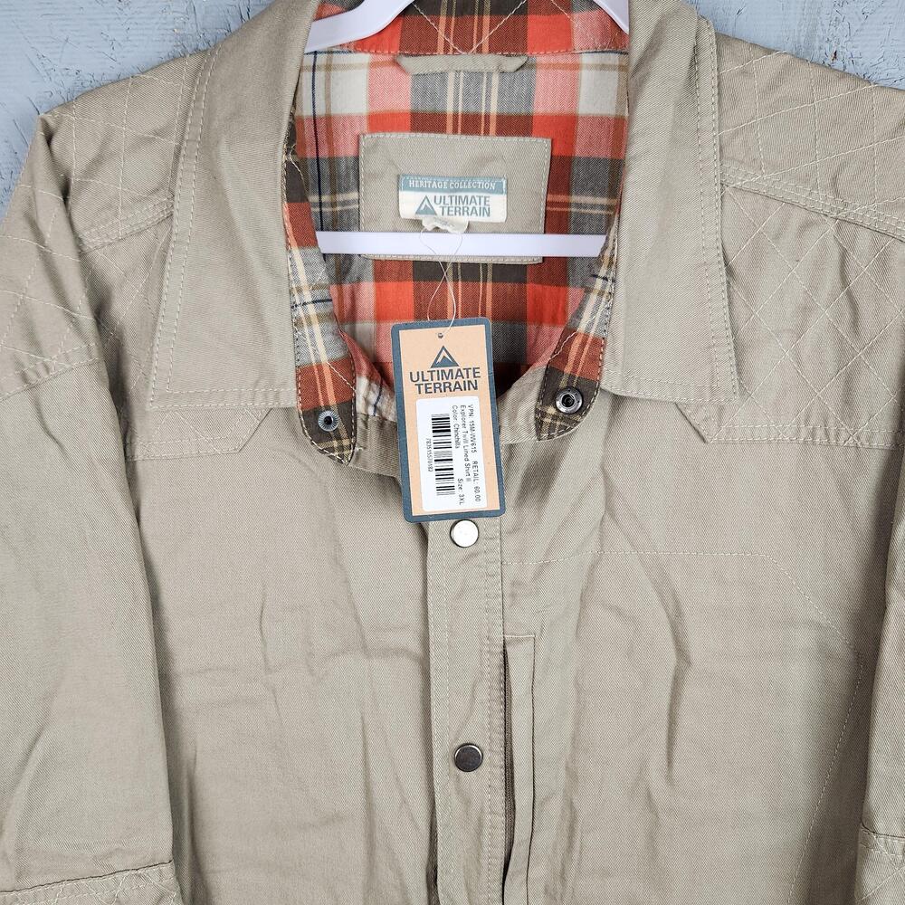 Ultimate Terrain Explorer Twill Lined Shirt II Mens 3XL Khaki Snap Quilted Field
